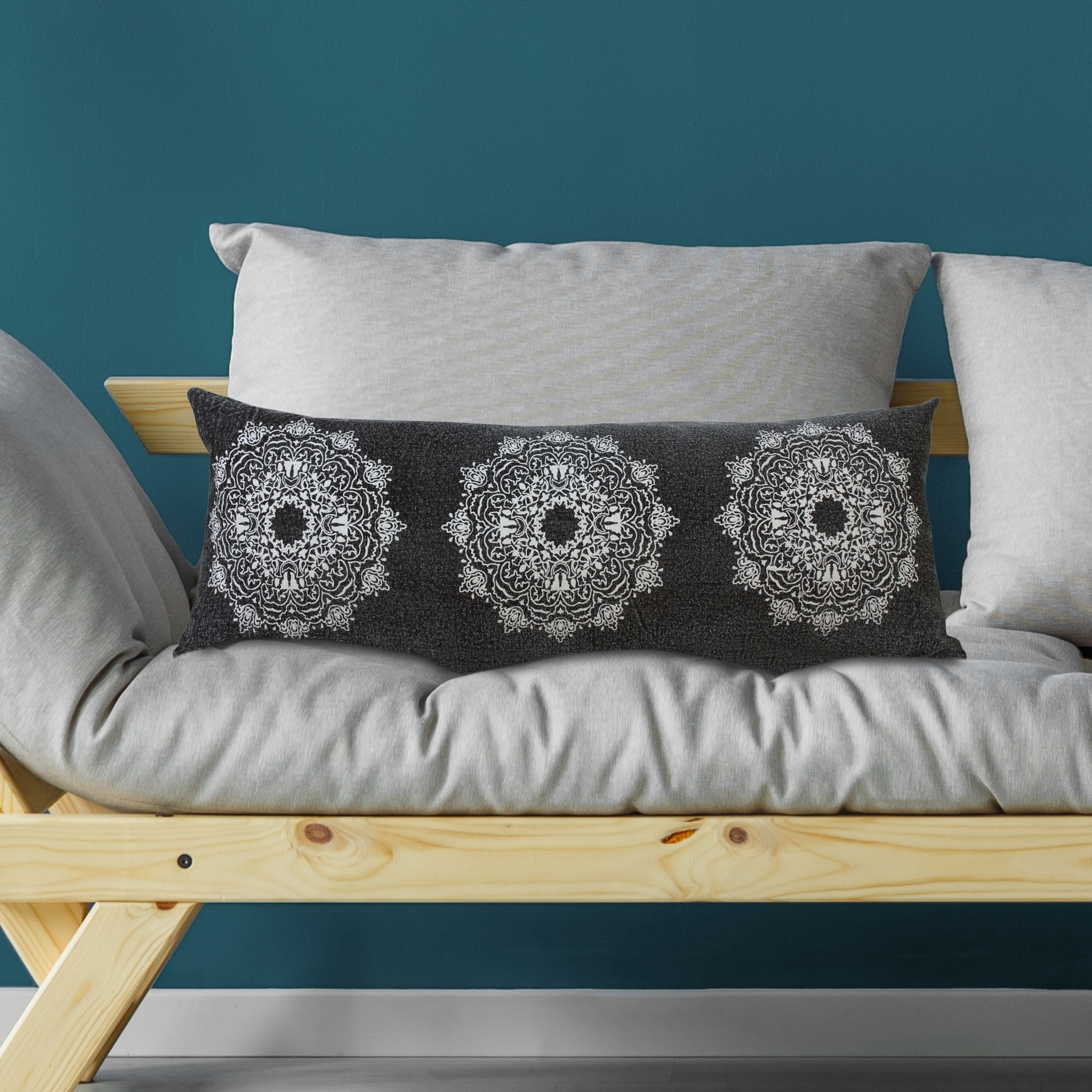 Ox Bay Ava 14" x 36" Black/White Medallion Cotton Adult Decorative Throw Pillow Cover