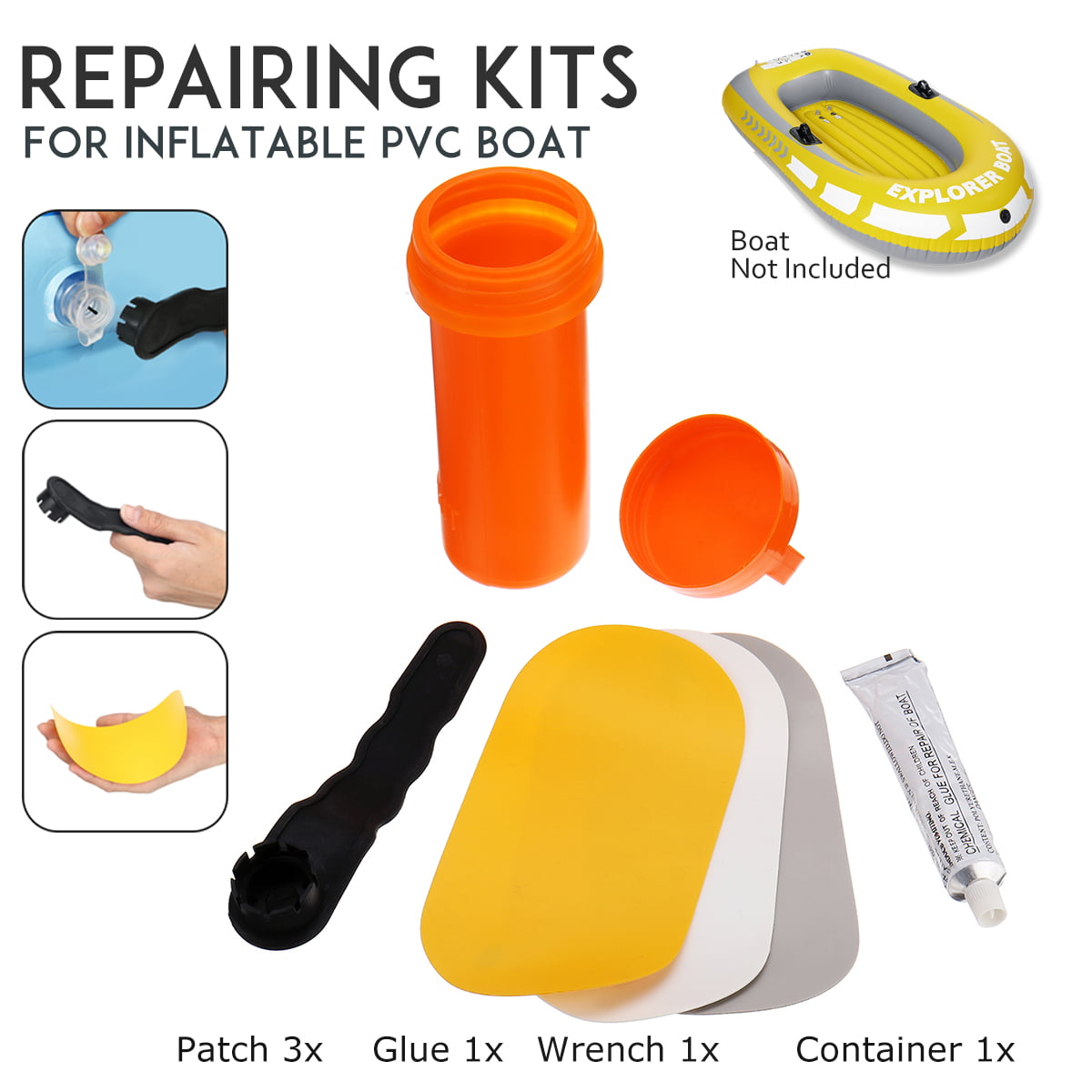 N/Y PVC Patch Repair Kit，Durable Puncture Repair Kit Waterproof Pool Patches Glue Set for Inflatable Raft Kayak Swimming Pools Toys 