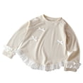 thumbnail image 3 of FAIWAD Girls Long Sleeve Tops Crew Neck Ribbed Knit Casual Pullover Cute Lace Trim Bow Shirts, 3 of 8