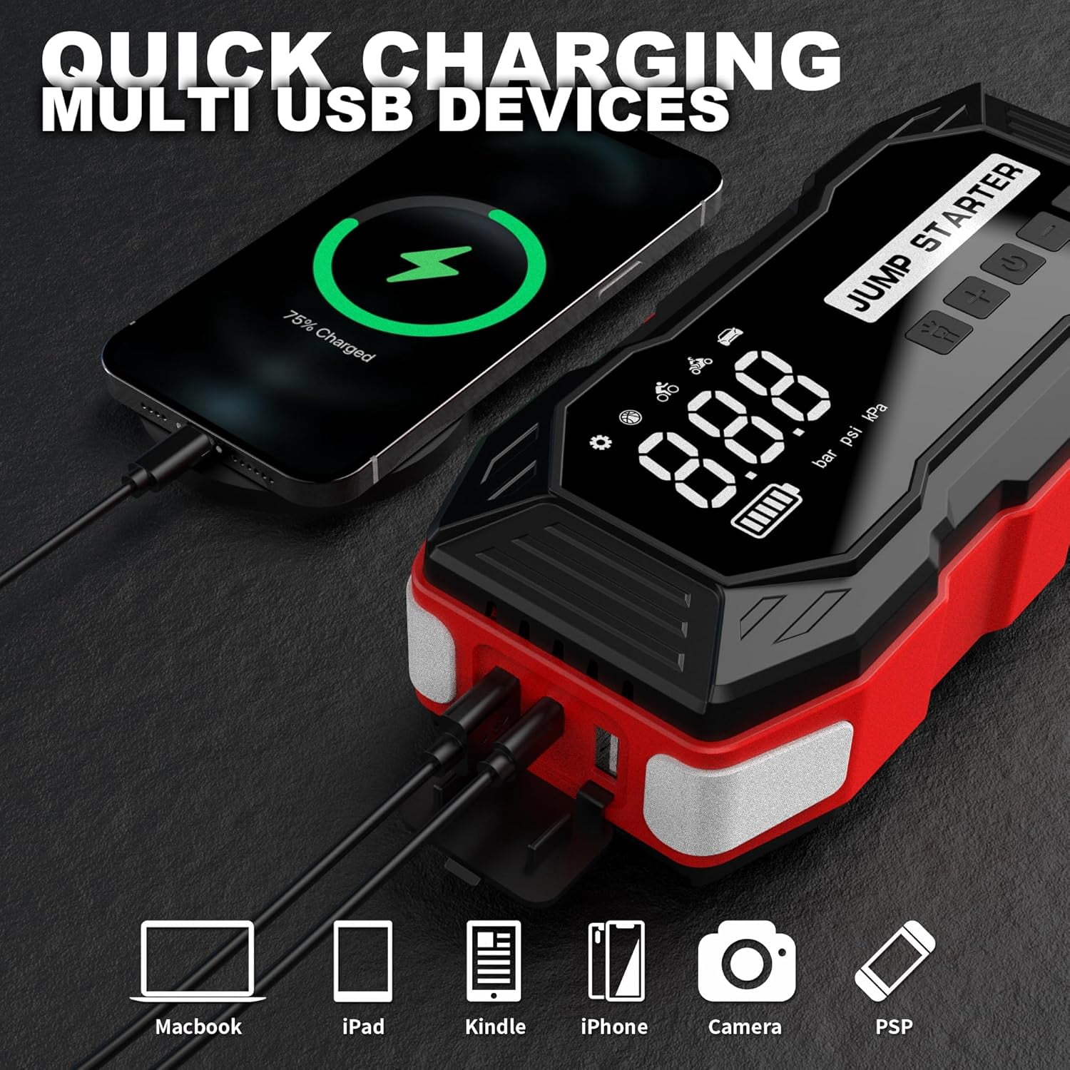 Jump Starter with Air Compressor 4000A 10000mAh 150PSI Portable Car Battery Jump Starter (All Gas/10L Diesel)