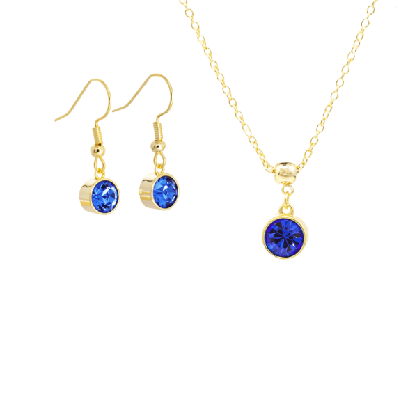 Gold September Birthstone Necklace and Drop Earrings Set with Bohemian Crystals, 14K Gold Plated, Birthday Month Gift, Great for Mom.