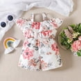 thumbnail image 3 of Floral Shorts Rompers for Baby Off Shoulder Ruffle Fashion Bodysuit Onesies Summer Going Out Outfits, White, 6 Months, 3 of 7