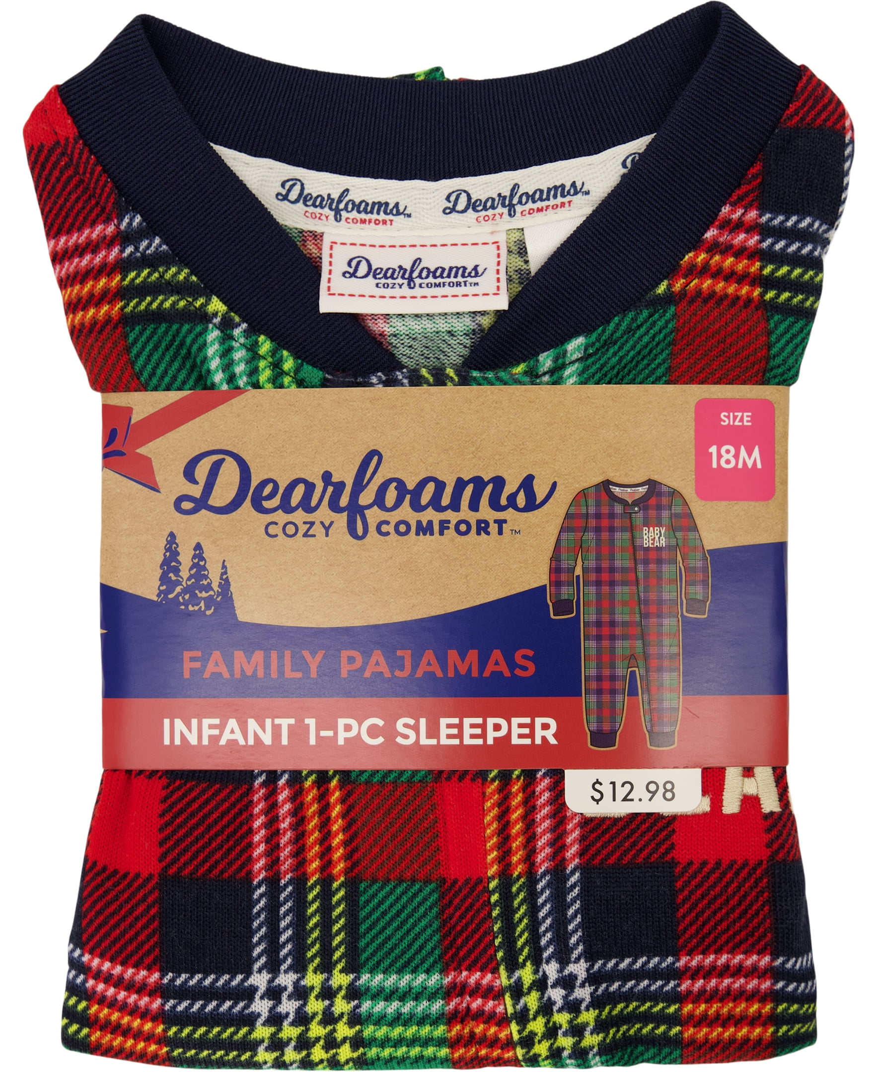 Dearfoams Baby Unisex Plaid Bear Matching Family Pajamas, 1-Piece, Sizes 6M-18M