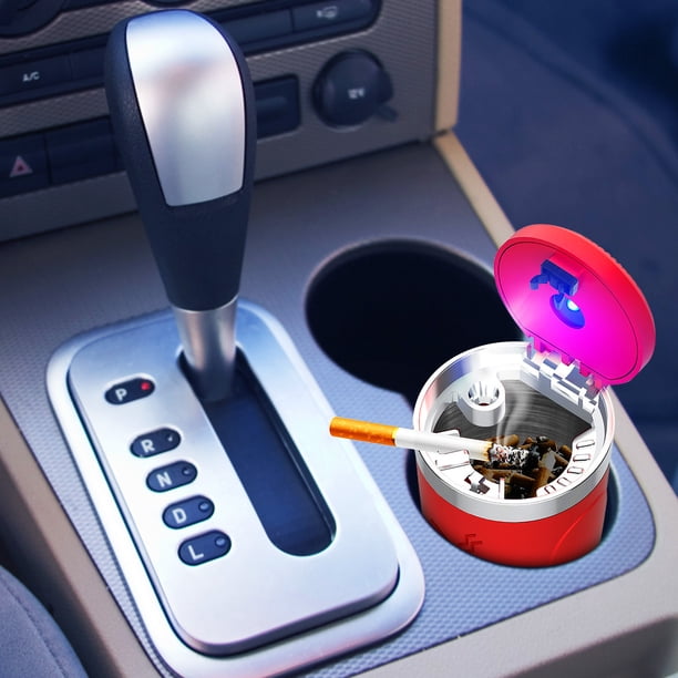 Cenicero para coche LED, acero inoxidable, desmontable, rojo