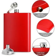 Hip Flask for Liquor Matte Red Stainless Steel Leakproof with Funnel,8 Oz, Set of 8