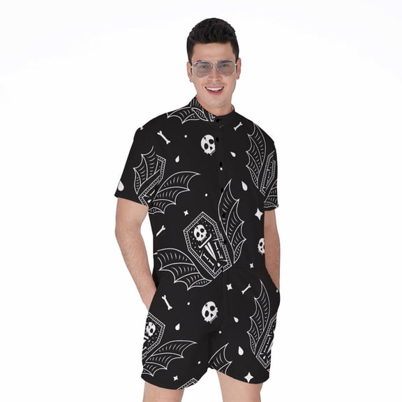 Vampire Coffin Pattern Short Sleeve Men'S Rompers Casual Summer Jumpsuits Outfit