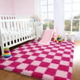 thumbnail image 4 of ZENELESS Checkered Fluffy Area Rugs for Living Room,4x6 Soft Plush Carpet for Bedroom Bedside Kids Teen Dorm Nursery Home Decor,Pink and Rose Red, 4 of 7