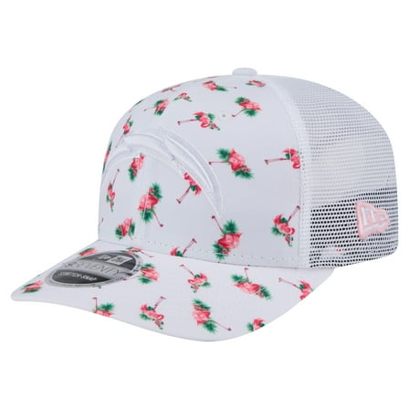 Men's New Era White Los Angeles Chargers Adventure Flamingo Pattern 9SEVENTY Stretch-Snap Hat