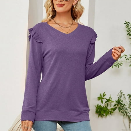 Qhnvtd American Flag Print Sleeveless T-Shirts Crewneck Sweatshirt Men Red Tank Top Women Casual Solid Long Sleeve Ruffles Hoodie V-Neck T-Shirt Blouse Purple