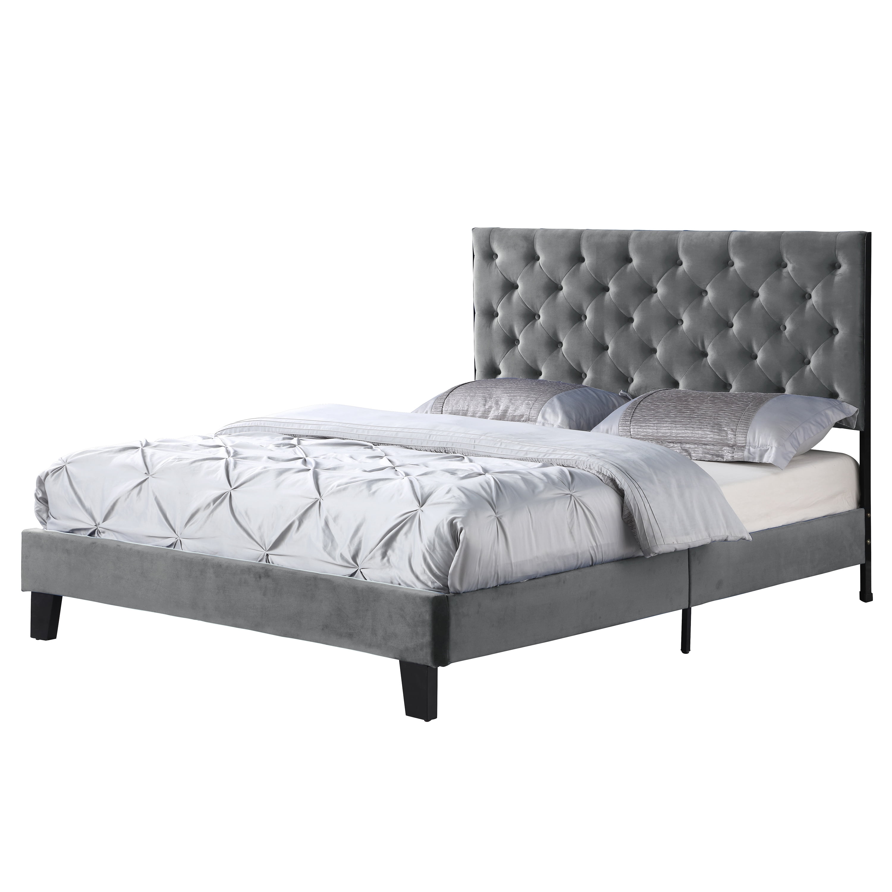 AC Pacific Modern Chic Polyester Gray Tufted Queen Platform Bed