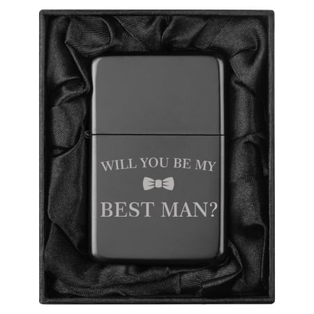 Lighter in Black Silk Lined Gift Box Will You Be My Best Man Proposal (Black)