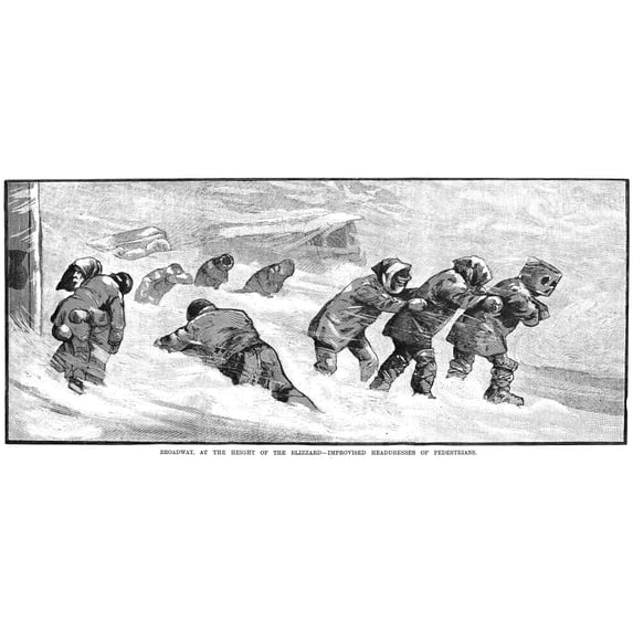New York: Blizzard Of 1888. /N'Broadway At The Height Of The Blizzard.' Wood Engraving From A Contemporary American Newspaper Article About The Blizzard Of 12
