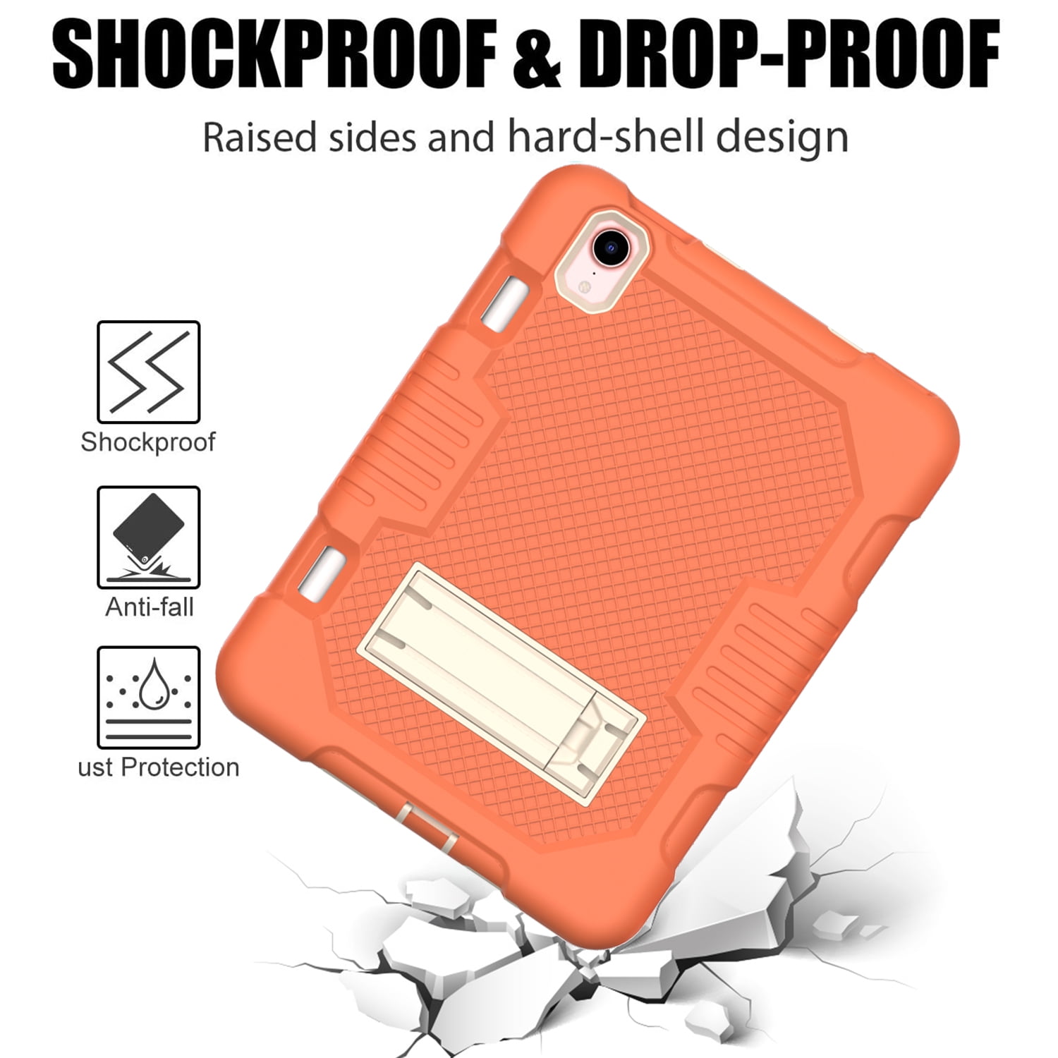 3-in-1 Case for Apple iPad Mini 2021 (8.3 Inch, 6th Generation) Tablet - Silicone/Plastic Composite Case, Shockproof Drop Proof Rugged Cover, Built-in Pencil Holder Kickstand Hard Shell (Orange)