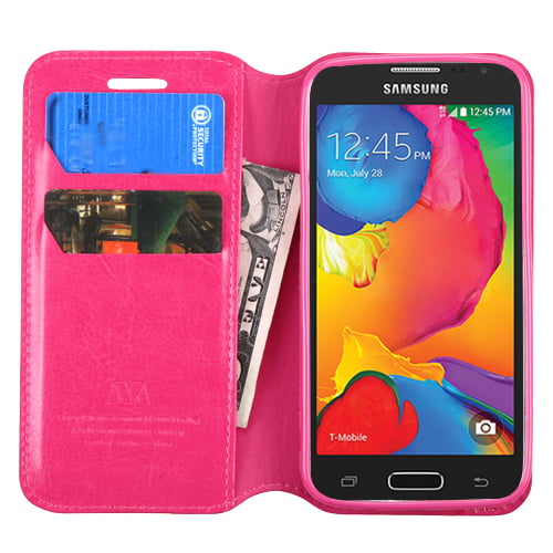 piloot Kwijtschelding begin Samsung Galaxy Avant G386T Phone Case Premium Leather Flip Wallet Cover  Stand Pouch Book Folio with Credit Card Slots Holder HOT PINK - Walmart.com