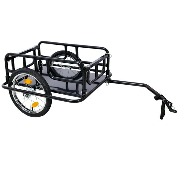 DECMAY Foldable Bike Cargo Trailer with 16" Wheels, Universal Hitch, Heavy-Duty 110lbs Capacity, Black