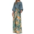 thumbnail image 1 of Traje casual de 2 piezas para mujer, manga larga, cuello redondo, blusa con estampado floral, pantalones de pierna ancha para la oficina, 1 of 6