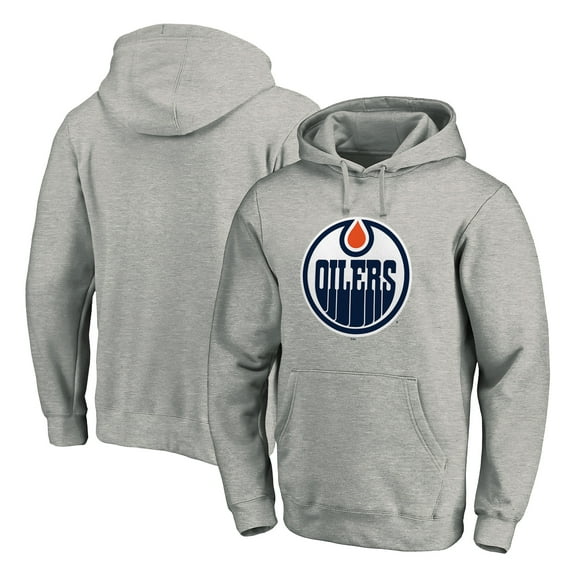 Men's Heather Gray Edmonton Oilers Primary Team Logo Fleece Fitted Pullover Hoodie