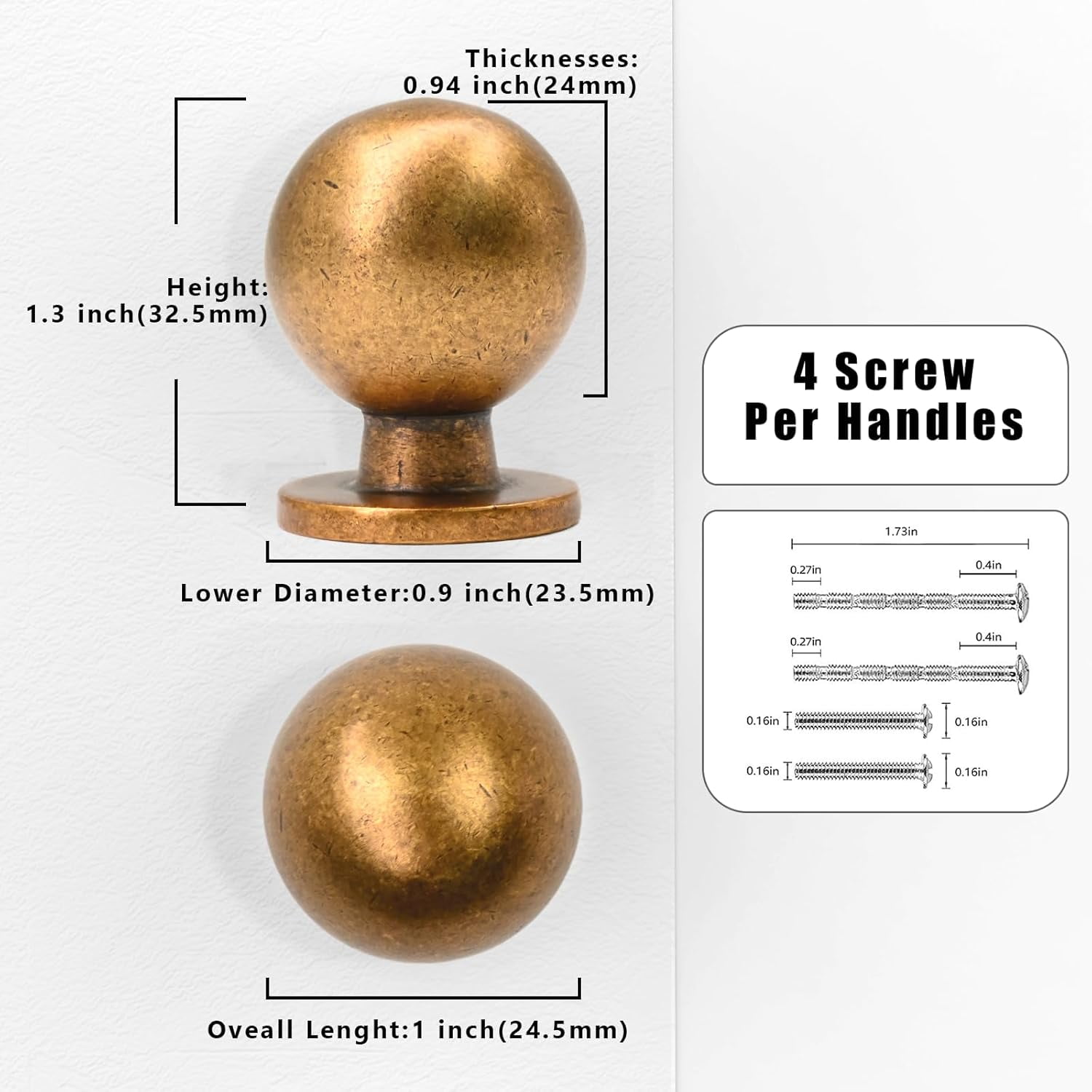 10 Pack Antique Brass Kitchen Cabinet Knobs 1 Inch(25mm) Cabinet Pulls Drawer Knobs Cabinet Hardware Zinc Knobs for Drawers