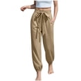 thumbnail image 2 of TaTaai Women's Summer Linen Loose Ankle Cuffed Pants Elastic Drawstring Waist Solid Trousers with Side Pockets Comfy Casual Vacation Bottoms Gift, 2 of 5