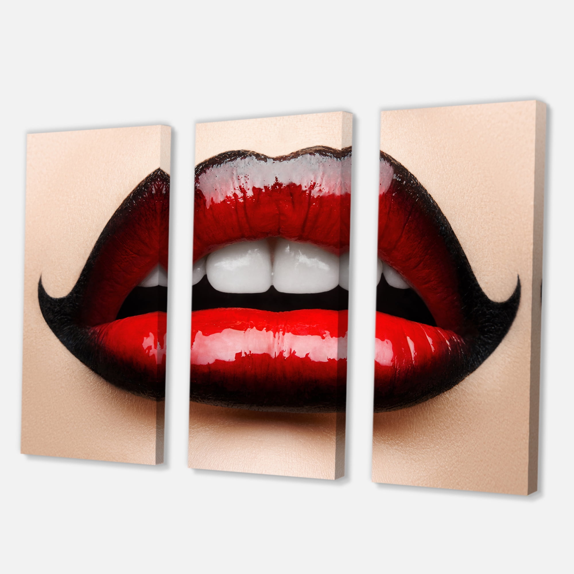 Woman Lips With Red and Black Lipstick 28 in x 36 in Photography Canvas Art Print, by Designart