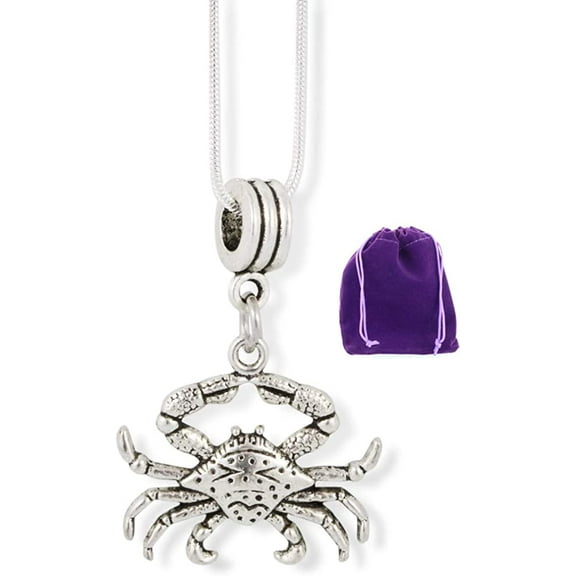 Emerald Park Jewelry Crab (with Detail on Shell) Charm Snake Chain Necklace