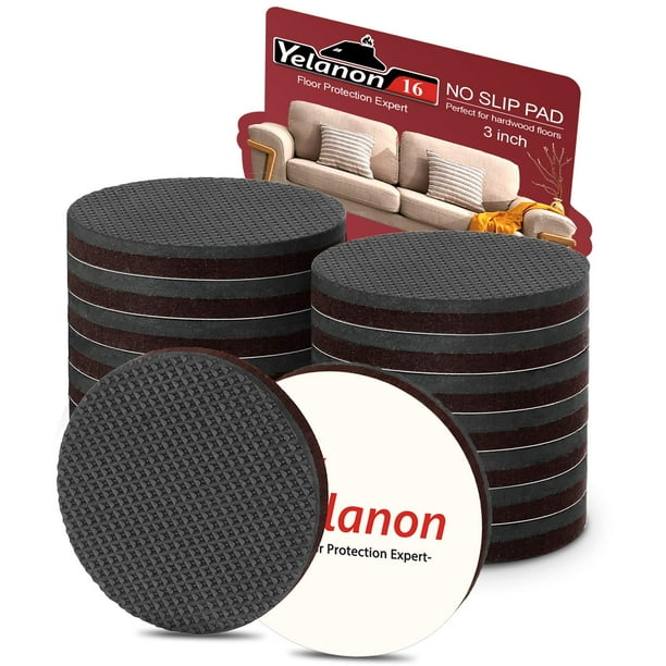 Yelanon Almohadillas antideslizantes para muebles, 16 piezas de 3.0 in, antideslizantes para patas de muebles, patas de muebles de goma autoadhesivas, protectores antideslizantes para pisos de madera