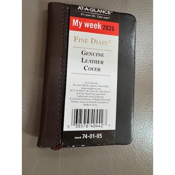 New 2026 At-A-Glance 74-01-05 Fine Diary Weekly Monthly Planner, Genuine Leather