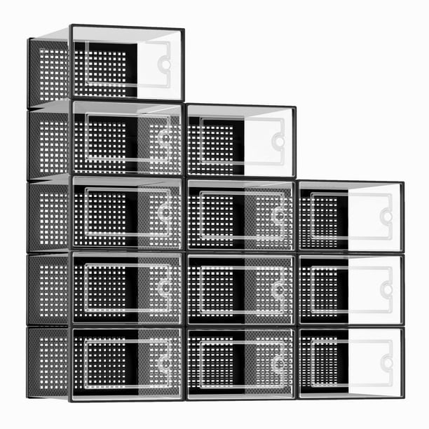Cajas organizadoras para zapatos Kuject, tamaño grande, 12 unidades, color negro
