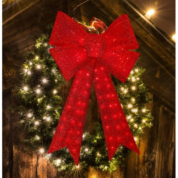 Bootesun 48" LED Red Lighted Christmas Large Bow, Wreaths Bows with Lights, Christmas Tree Garland Ornament for Party Crafts Decor Indoor Outdoor Christmas Decorations