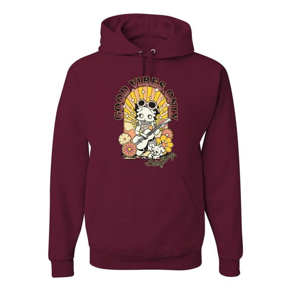 Wild Bobby, Betty Boop Good Vibes Only Betty Boop Unisex Hoodie Sweatshirt, Maroon, X-Large