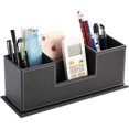 thumbnail image 1 of PU Leather Double Pen Holder for Desk Organizer Pen Holder, Business Card, Remote Control Holder, Coins, Keys, Phone, Ruler, Pencil, Sharpener, Desktop Box Stationery Storage Office Supplies,Black, 1 of 5