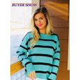 thumbnail image 3 of WIPONKEN Womens Sweaters Crew Neck Off Shoulder Style Loose Oversize Stripes Ladies Sweater for Winter&Fall 30% Wool Soft Fasional Sweater, 3 of 8
