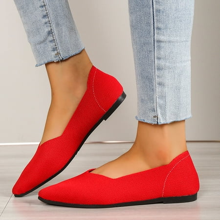 eczipvz Casual Shoes for Women Women Casual Slip On Loafers Breathable Knit Walking Shoes Lightweight Red