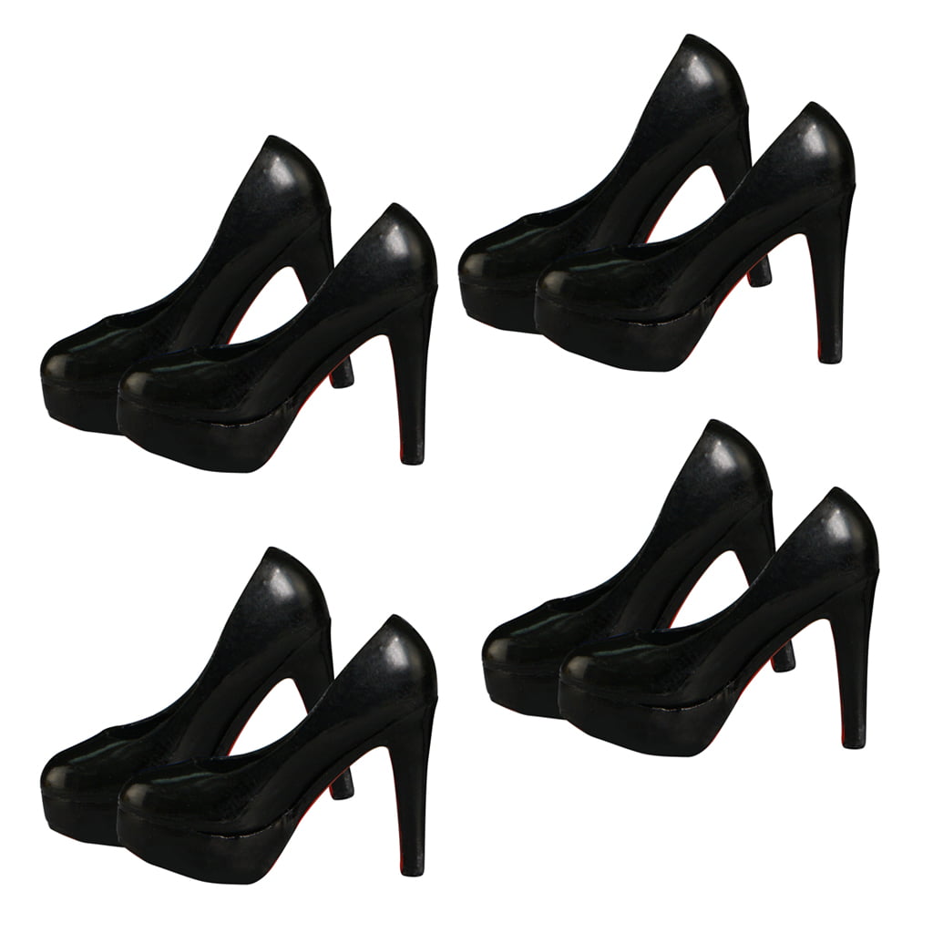 4 Pairs Black 1/6 Scale Stiletto Heeled Shoes for 12" Female Figure Clothing