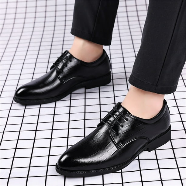 Adult Men Shoes Shoes Men Leather Casual Fashion Summer and Autumn Men Leather Shoes Low Heel Pointed Toe Lace Casual Comfortable Solid Male Shoes Black 10.5 Walmart