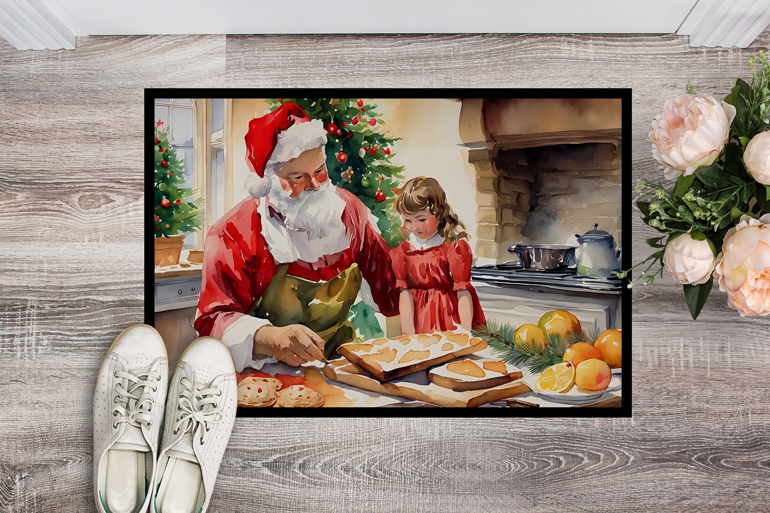 Caroline's Treasures DAC3311JMAT Cookies with Santa Claus Doormat Front Door Mat Indoor Outdoor Rugs for Entryway, Non Slip Washable Low Pile, 24H X 36W