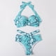 thumbnail image 2 of MKLEKYY Traje De Baño Mujer Natacion Print Piece Swimsuit High Tops+Shorts Two Ruched Wrap Women Two Waist Crop Up Bikini Push Front Retro Swimwear Snakeskin Piece Swimwears Tankinis Set, 2 of 6