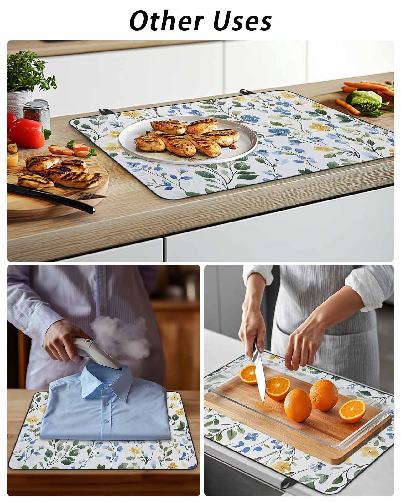 Stove Top Covers for Electric Stove, Blue Yellow Floral Spring Glass Stovetop Cover Protector, Summer Pastoral Botanical Green Induction Cooktop Protector Oven Mat for Kitchen Countertop 24"x21"
