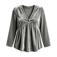 thumbnail image 4 of GEWSEY Velvet Tops for Women Dressy Casual V Neck Shirts Loose Fit Long Sleeve Vintage Velour Blouse Solid Holiday Party Outfits (Grey, 6XL), 4 of 7