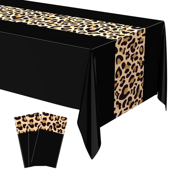Tablecloth 54 x 108'' Plastic Table Cover Disposable Safari Animal Cheetah Print Party Decorations forWedding Birthday Party Favors