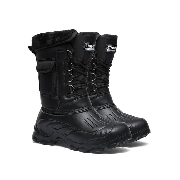 Tanleewa Faux Fur Lined Men’s Snow Boots Mid Calf Outdoor Hiking Boots 7.5 Adult Male