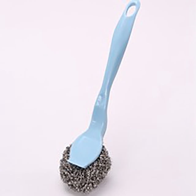 WHEANG 1PCS Scrubber With Handle Comes 1PCS Short Handle Stainless Scrubber With 1PCS Replacement Wire Scrubber For Pots And Pans