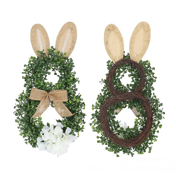 laqbezok Easter Wreath, Front Door Wreath Hanging Pendant Cute Decor, Rabbit Shape Garland for Easter Party Housewarming Home Window, Solid Ears