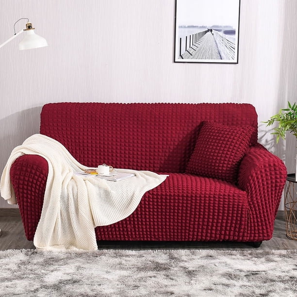 Nvzi Sofa Slipcover Durable Washable Couch Cover,3 seat High Elastic Stretchable Sofa Cover, Easy Fit Universal Furniture Protector (Dark Red)