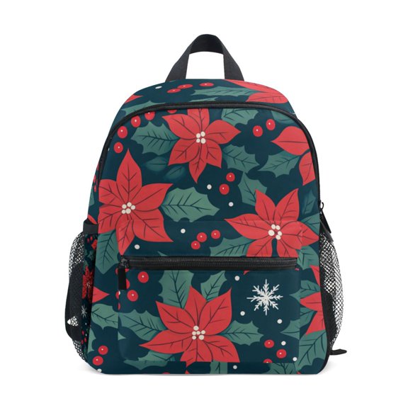 FORMRS School Backpack with Front Zippered Pocket 12" Student Travel Daypack, Red Christmas Leaves
