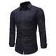 thumbnail image 5 of camisa de hombre de manga larga de mezclilla lavada con cuello de solapa y botón de bolsillo de color sólido Pompotops  oipoqjl27732, 5 of 9