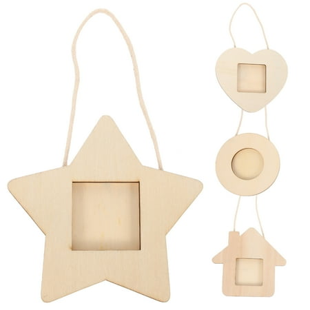 

NUOLUX 2 Sets Small Photo Frame Tree Hanging Decor Unfinished Wood Picture Ornaments