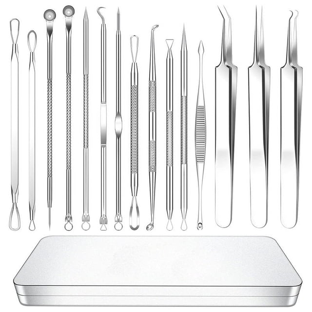 Kit de pedicura de manicura de acero inoxidable con removedor de cutícula de uñas de doble extremo, 15 piezas en caja de lata