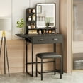 thumbnail image 5 of TOMNK Black Vanity Desk with Mirror, LED Lights, Storage Shelves, Drawers & Chair, 5 of 9