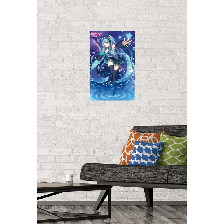 Trends International Hatsune Miku-Stars - Poster da parete con cornice magnetica, 56,8 x 86,4 cm, stampa premium e gancio nero